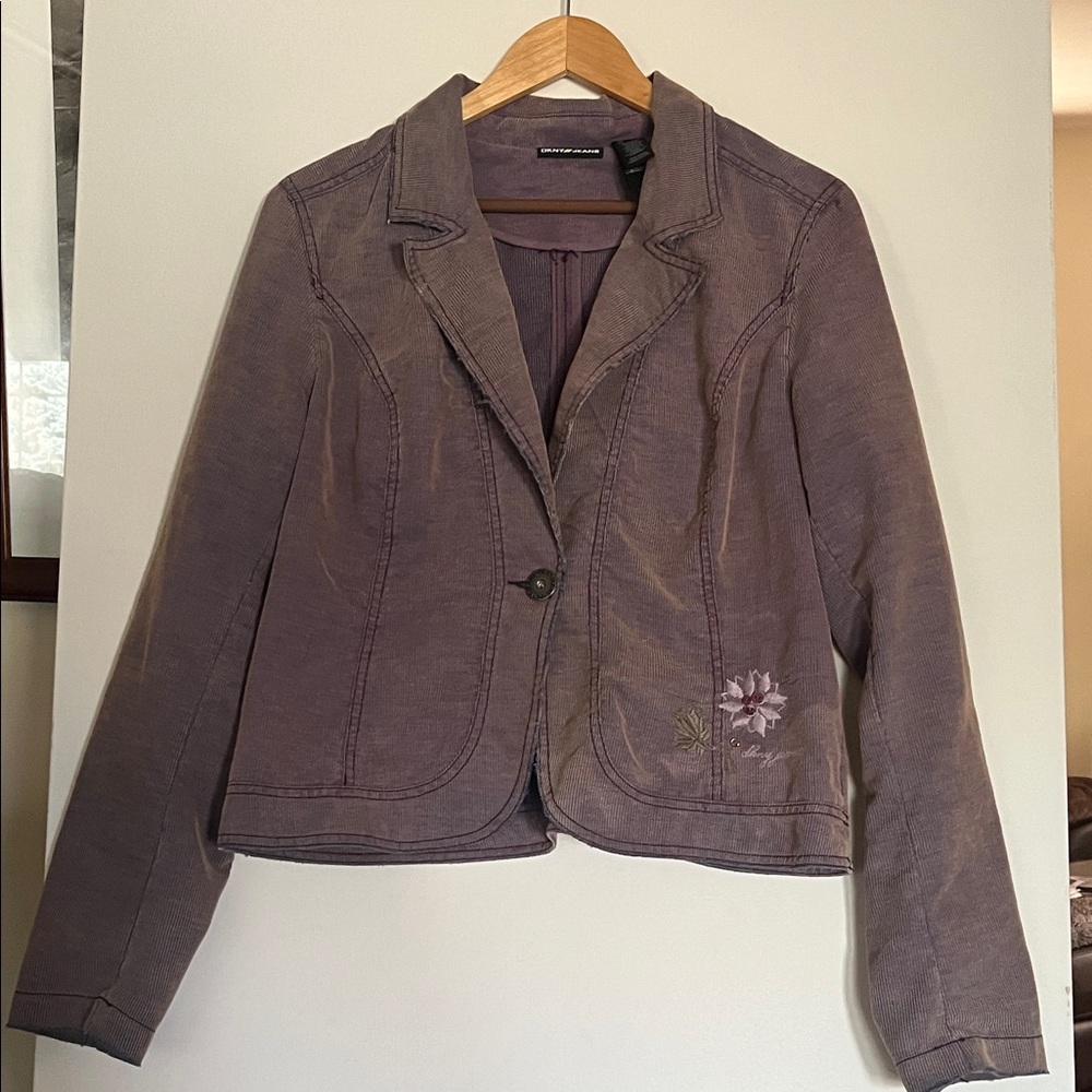 DKNY Lavender Corduroy Jacket with Floral Detail